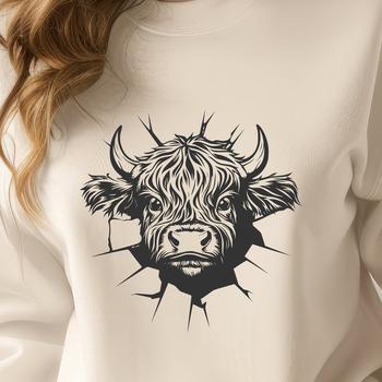A Scottish breed of cattle with distinctive horns and shaggy coat.