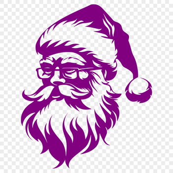 A smiling Santa Claus wearing glasses, dressed in a festive red suit, perfect for Christmas-themed designs and crafts.