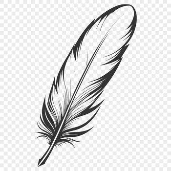 A vector illustration of a single feather, suitable for digital cutting machines and graphic design.