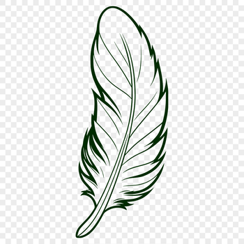 A single white feather with delicate details, designed as an SVG vector graphic.