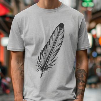 An illustration of a single feather with intricate details.