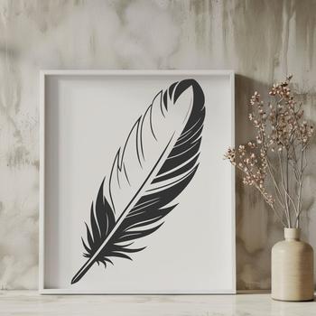 A single feather illustration created in scalable vector graphics format (SVG) for use as clip art or stencil.
