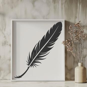 A stylized illustration of a feather, designed as vector art for digital use.