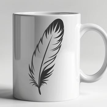 A simple illustration of a single feather with clean lines and minimal detail.