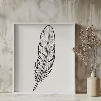 An SVG design element featuring a single feather with clean lines and precise edges.