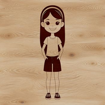 Young female character illustrated as a simple line drawing, suitable for graphic design and digital cutting.