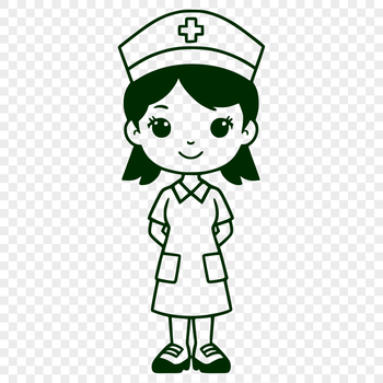 Female nurse in full body attire standing with a stethoscope around her neck.