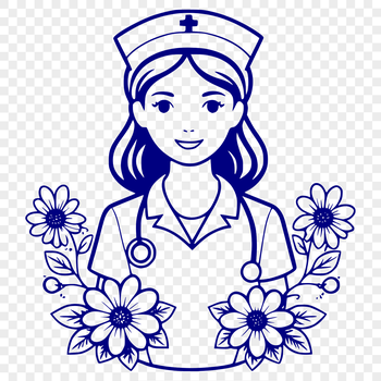 A professional female nurse depicted in simple line art style.