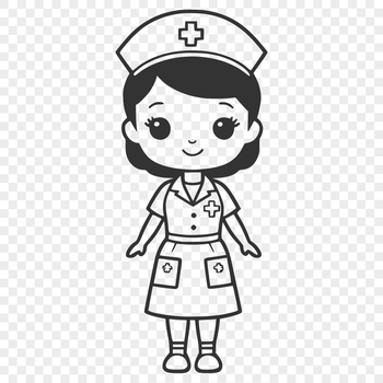 Female nurse depicted in full body uniform for medical profession illustration.