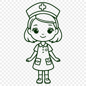 Female nurse in full-body uniform, suitable for vector design projects.