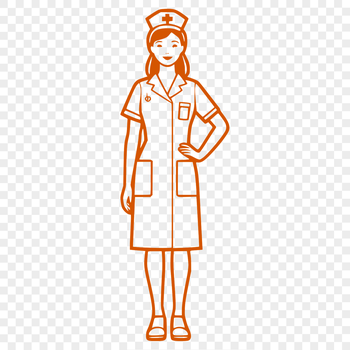 A female nurse figure depicted in full body attire, representing the healthcare profession.