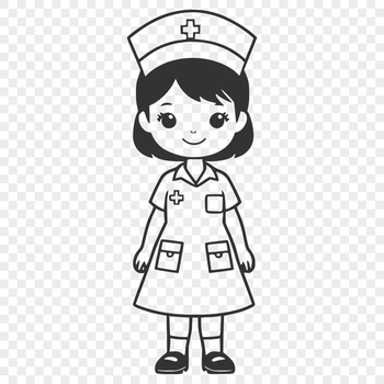 A full-body illustration of a female nurse in her professional attire.
