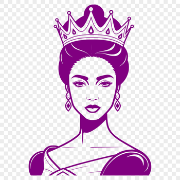 A digital illustration of a woman in royal attire, suitable for vector art and cutting machine designs.