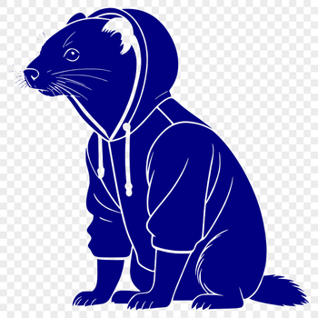 Close-up silhouette illustration of a ferret with a hoody on.