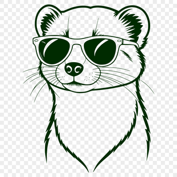 A cartoon ferret wearing trendy sunglasses on its head.