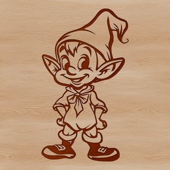 A small, smiling Christmas elf standing with a cheerful expression, perfect for holiday decoration or crafting projects.