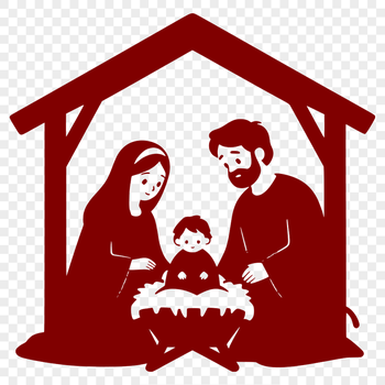 Free vector illustration of the traditional Christmas nativity scene with figurines in a rustic setting.