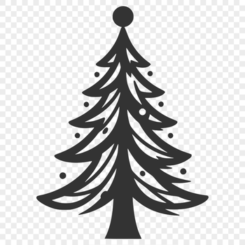 A digital representation of a classic Christmas tree with ornaments and lights.