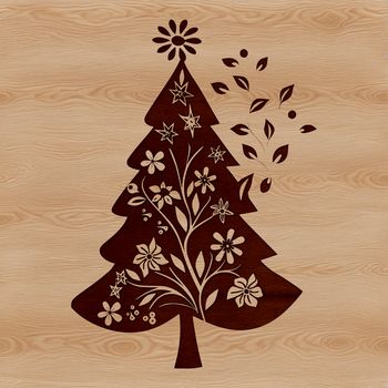 A vector design representation of a traditional Christmas tree with branches and decorations.