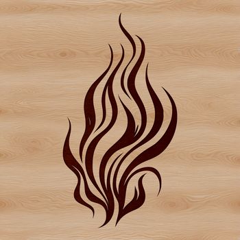 An abstract design featuring a single flame with detailed, geometric lines and shapes.