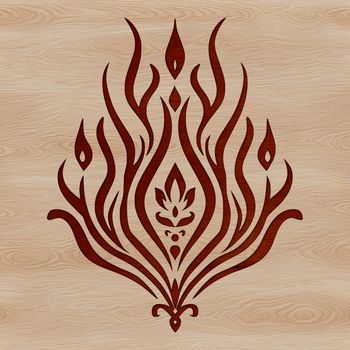 Graphic representation of fire with bold, geometric shapes.
