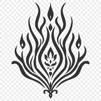 A stylized illustration of a flame shape with bold lines and vivid colors.
