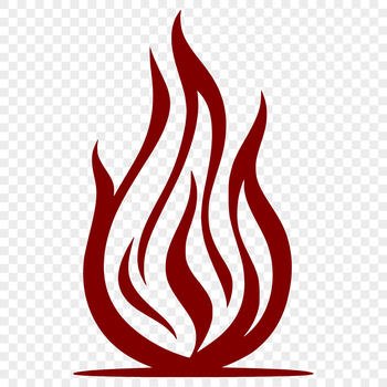 A simple line drawing of a flame shape with burning edges and a fiery center.