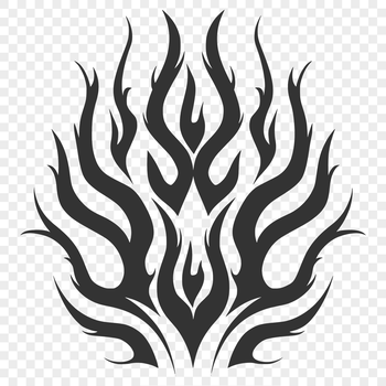 A stylized illustration of a flame shape with a bold design.