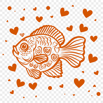 Close-up illustration of a full-body fish with love hearts surrounding it, suitable for vector art projects.