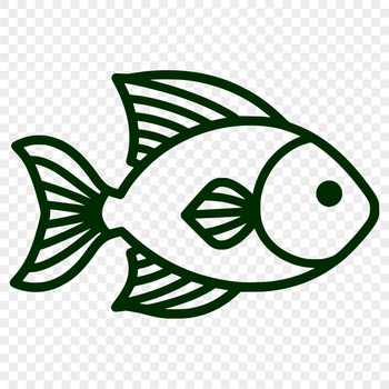 A simple line drawing of a smiling fish with full body details.