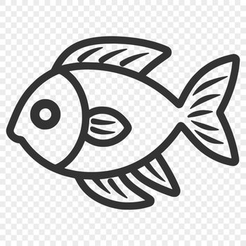 A simple line drawing of a cute fish with full body details.