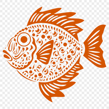 A detailed illustration of a full-body fish with intricate scales.