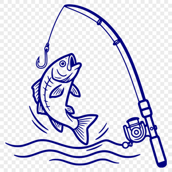 SVG fishing rod and fish silhouette for vector design