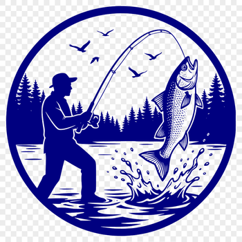 SVG fishing rod and fish silhouette for Cricut design