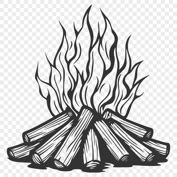 A digital illustration of a campfire with flames and smoke, suitable for outdoor-themed designs.