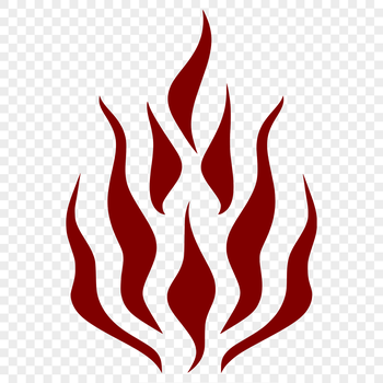A stylized illustration of a flame shape with bold lines and bright sparks.