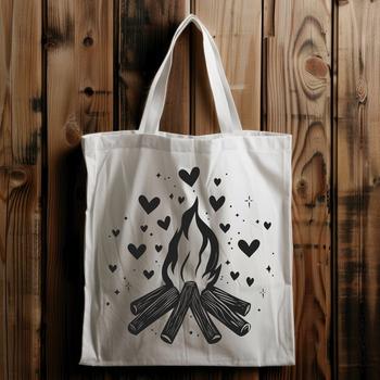 A colorful campfire with hearts surrounded by flames, perfect for outdoor camping designs.