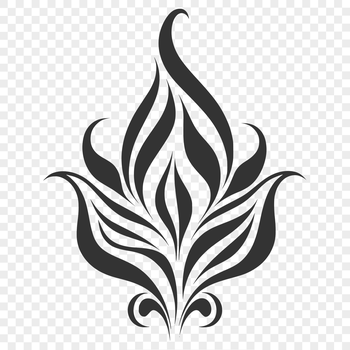 A stylized illustration of roaring flames with intricate, ornate details.