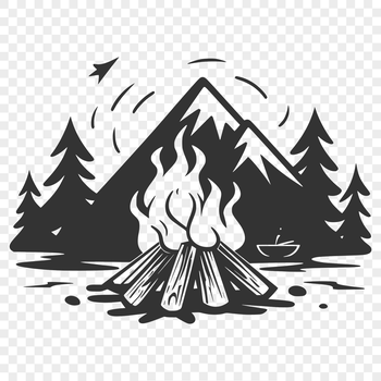 A stylized illustration of a camp fire burning in the outdoors, perfect for camping themes.