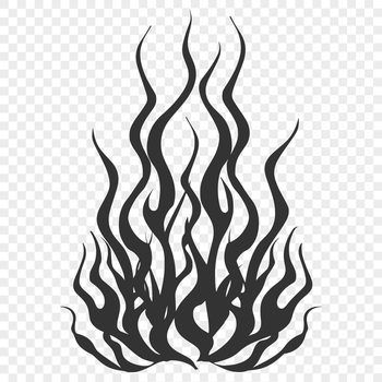 A stylized illustration of flames in a bold, graphic shape.