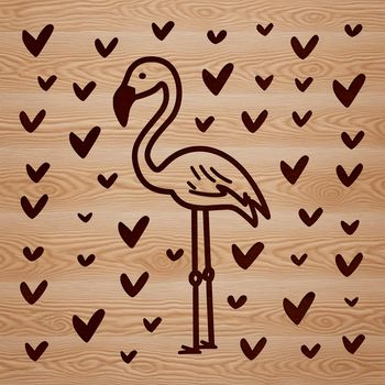 A colorful flamingo bird with hearts surrounding its body.