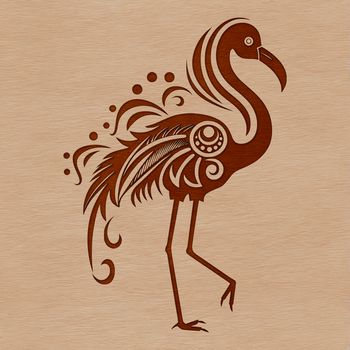 A vibrant illustration of a flamingo standing in shallow water.