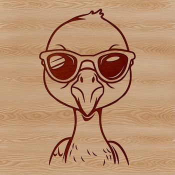 A standing flamingo with its distinctive long neck and legs.