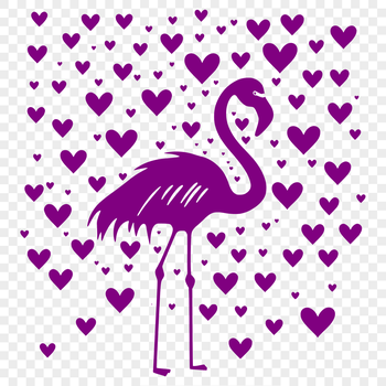 A colorful flamingo standing upright with love hearts on its feathers, making it a fun addition to any animal-themed design.