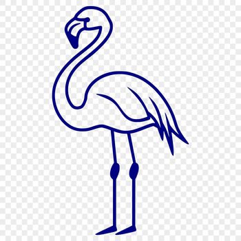A simple line drawing of a full-body flamingo bird with distinctive pink feathers and long neck.