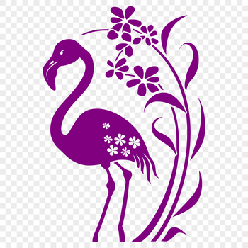 A stylized, ornate illustration of a full-body flamingo bird in a floral pattern.