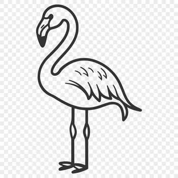 A simple line drawing of a full-body flamingo bird standing on one leg.