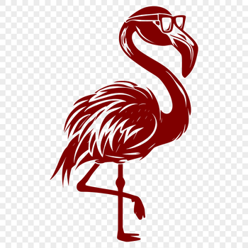 A large, pink flamingo standing upright with its long legs stretched out.
