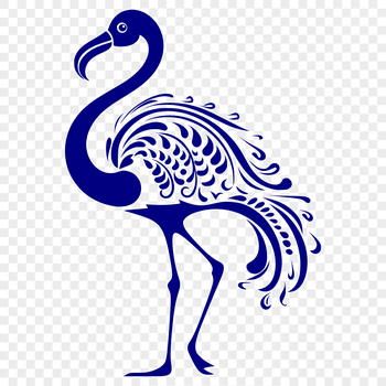 A colorful flamingo standing upright with its long neck and legs.