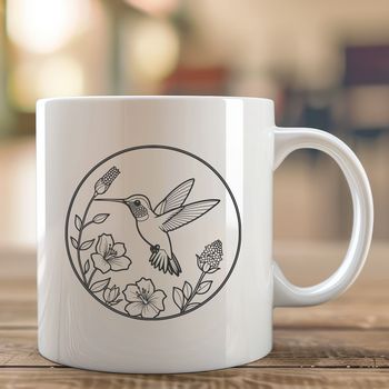 A brightly colored hummingbird perched on a floral branch, depicted as a digital vector graphic.